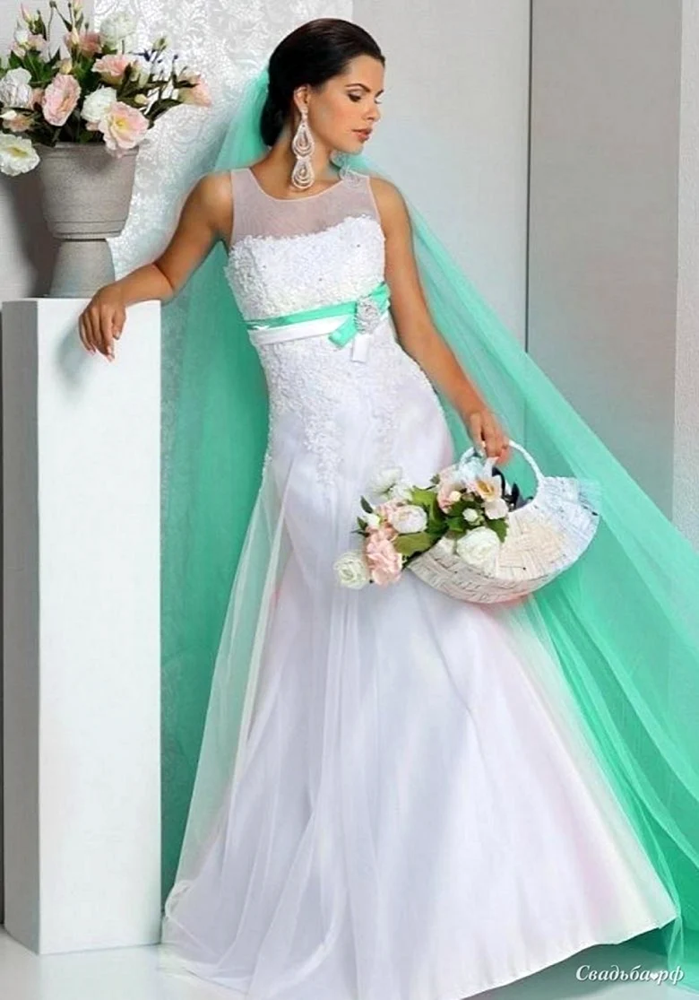 Бирюзовое свадебное платье