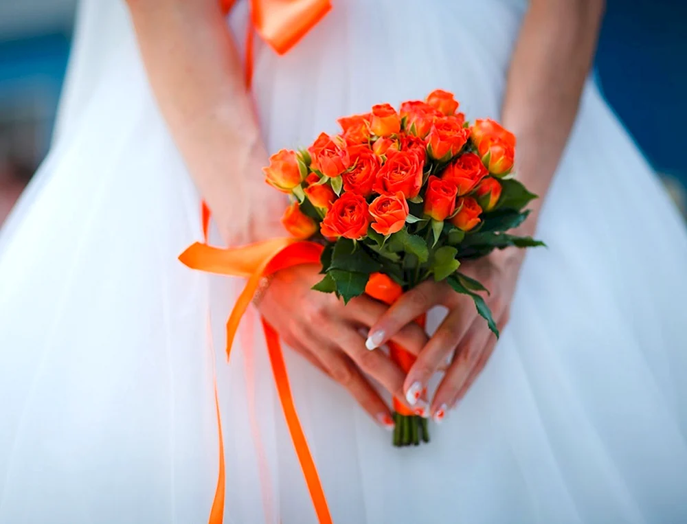 Букет невесты оранжевый микс