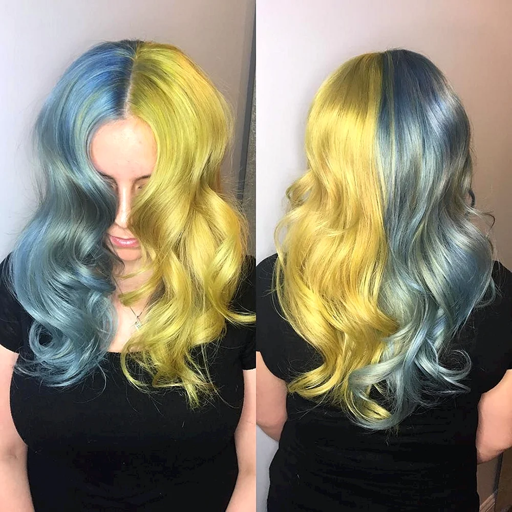 Голубое и желтое окрашивание волос