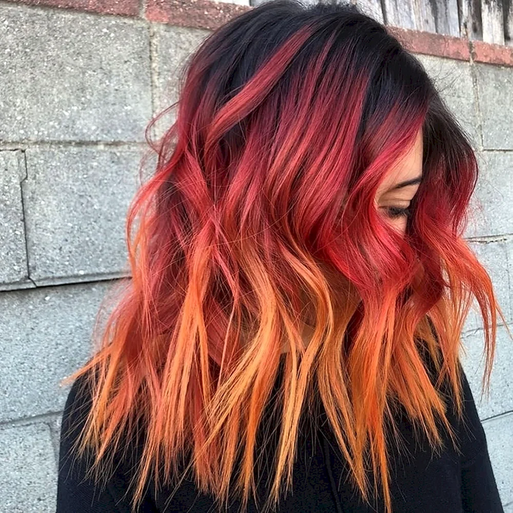 Красный цвет омбре на темные волосы