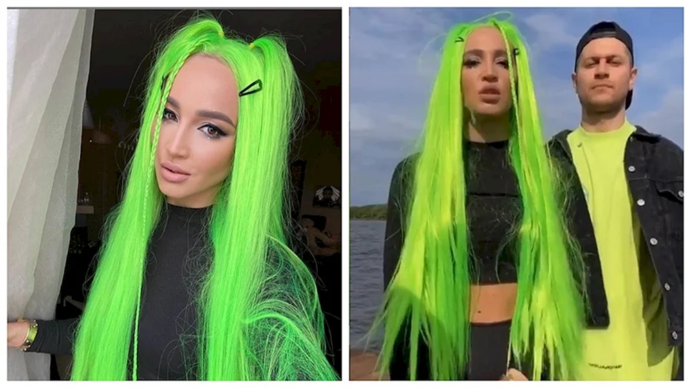 Ольга Бузова с зелеными волосами