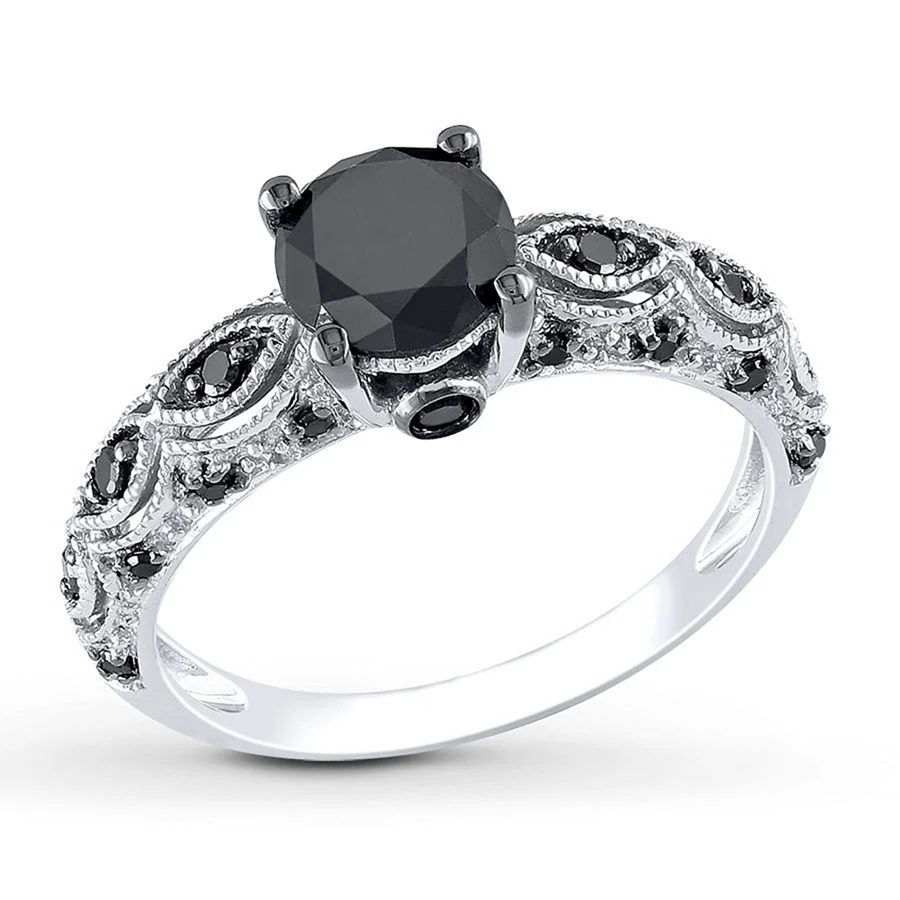 Помолвочное кольцо белое золото с черным бриллиантом