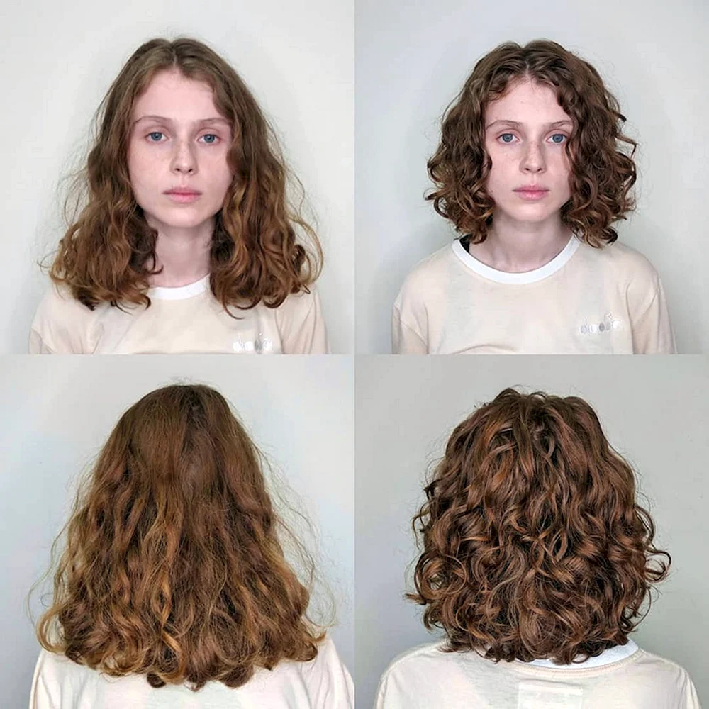 Стрижка на кудрявые волосы до и после