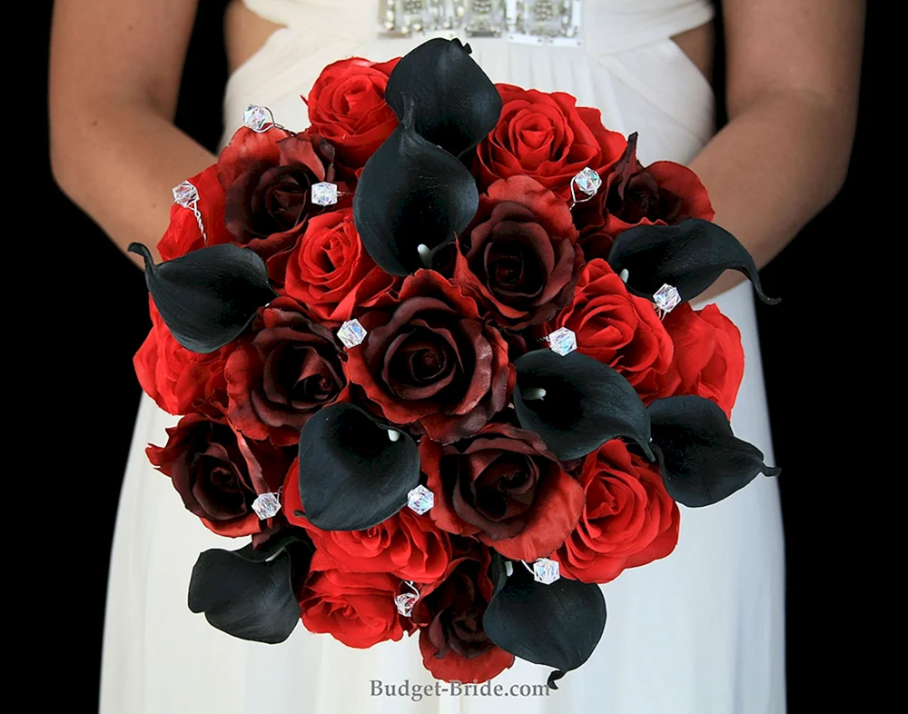 Свадебный букет красно черный