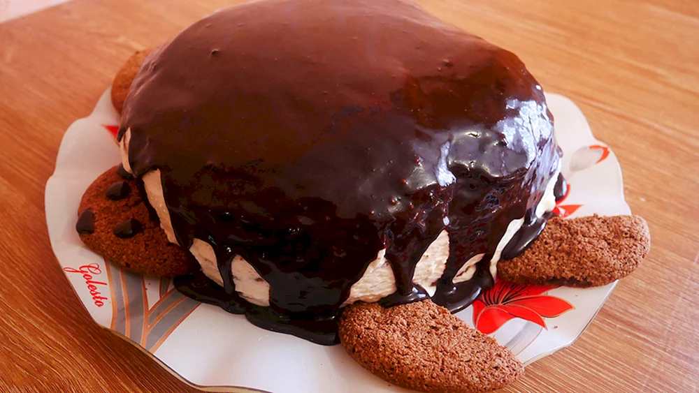 Торт черепаха со сметанным кремом и шоколадной