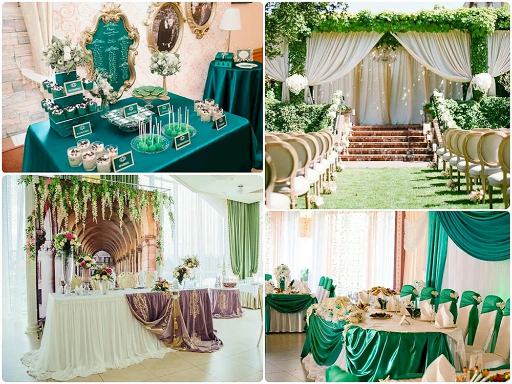 Украшение свадебного зала в зеленом цвете