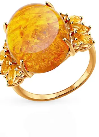 Золотое кольцо с янтарем и цитринами