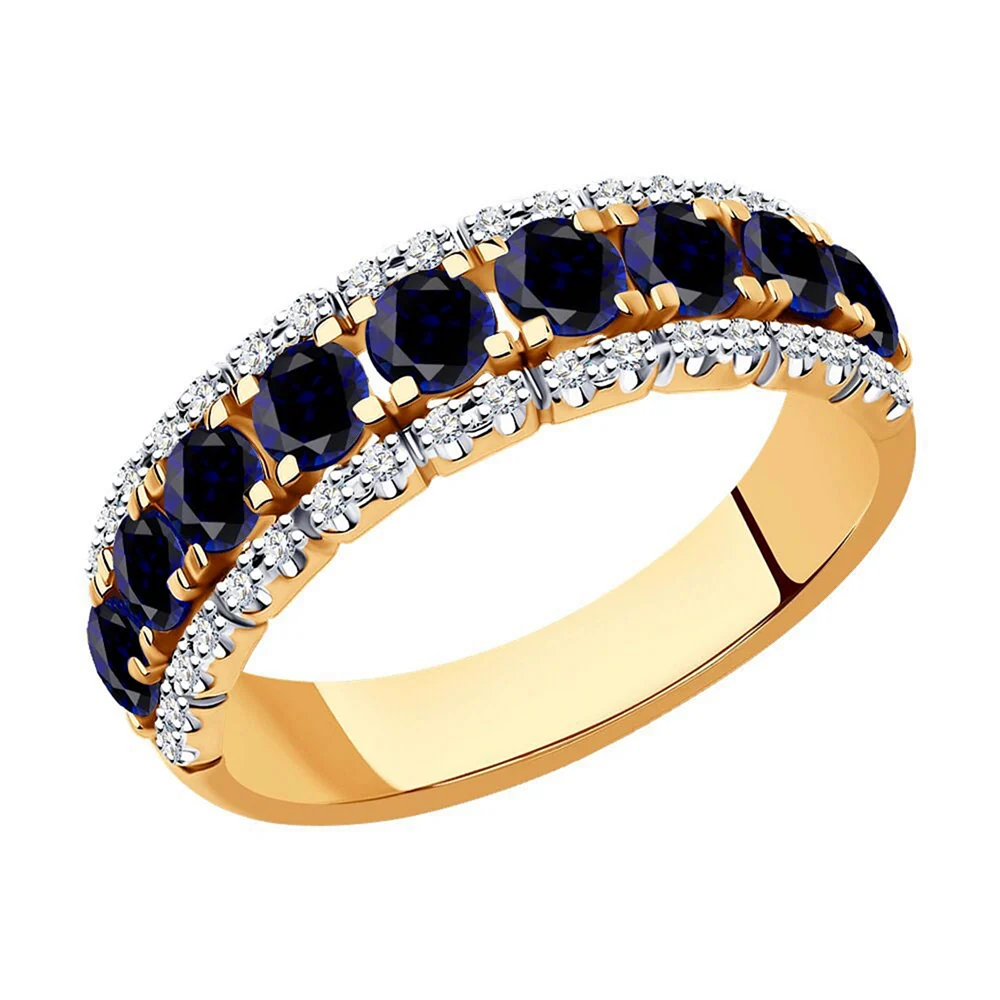 Золотое кольцо SOKOLOV 2010975 С бриллиантом и сапфиром